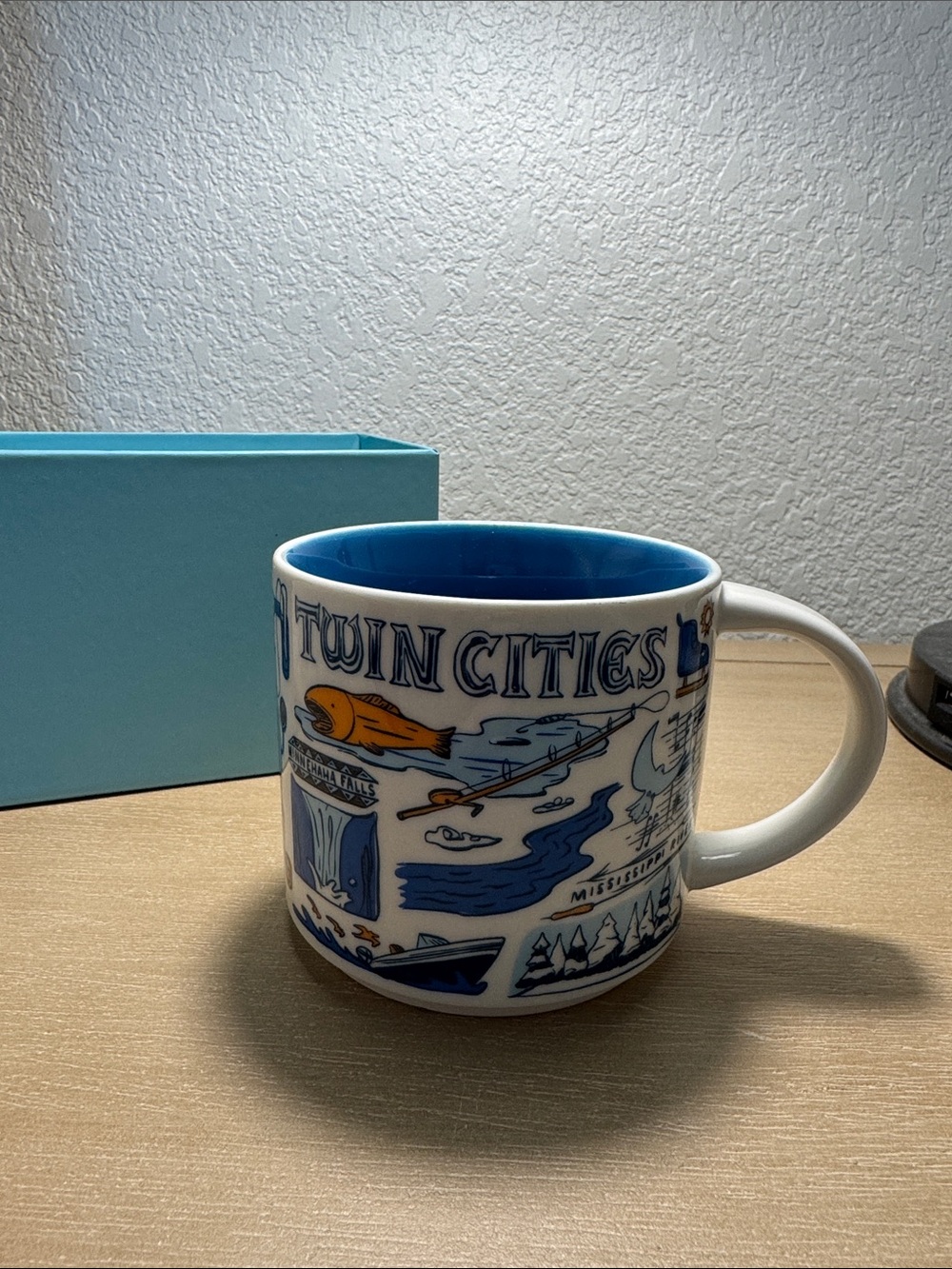 Starbucks Twin Cities Illustrated White Blue and Orange City Mug - Picture 2 of 7